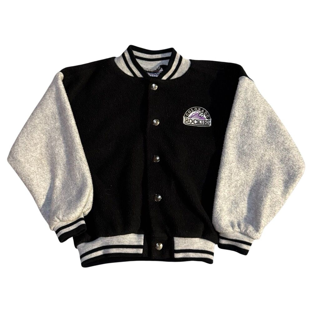 Vintage 90s Colorado Rockies Youth Snap Fleece Jacket Embroidered Logo Black
